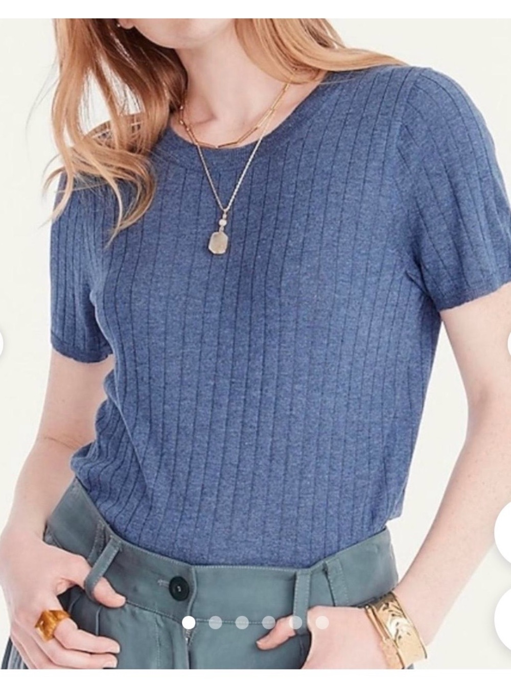 J.Crew Silk Cashmere Short Sleeve Ribbed Knit Top Size XL Blue Periwinkle NWT